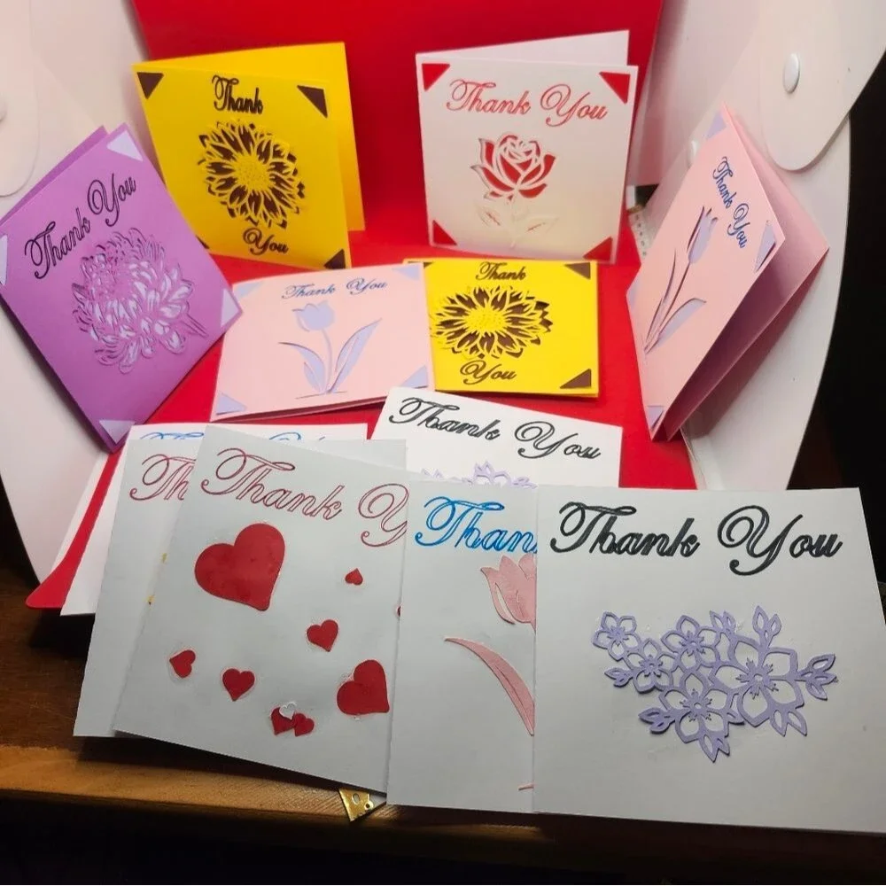 Hand Crafted Colorful Thank You Card Set of 12